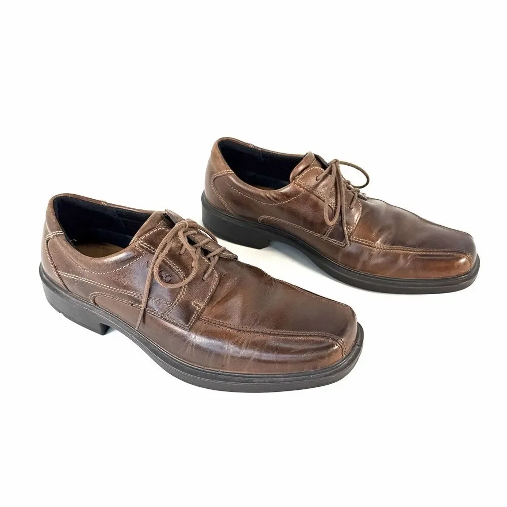 Ecco Helsinki 2 Dress Shoes Men's 44 Oxford Brown Leather Lace Up Comfort